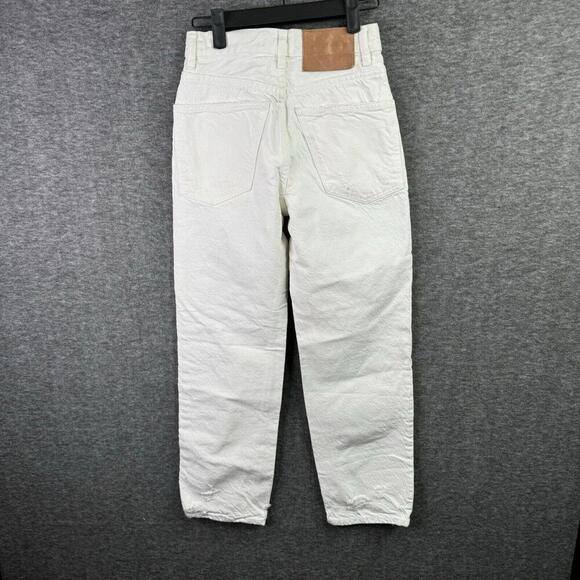 Zara "The Pepper Mom" Womens White Distressed High-Waisted Jeans Size 0‎ Casual - Picture 4 of 7